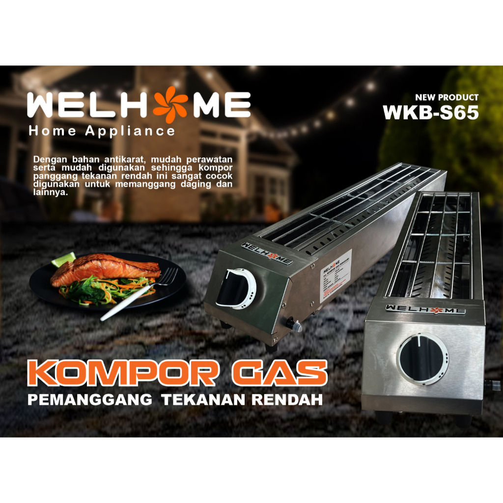 Kompor Gas Welhome WKB-S65 72cm Hitam, 4 Burner Semi-Otomatis dengan Fitur Keamanan Lengkap