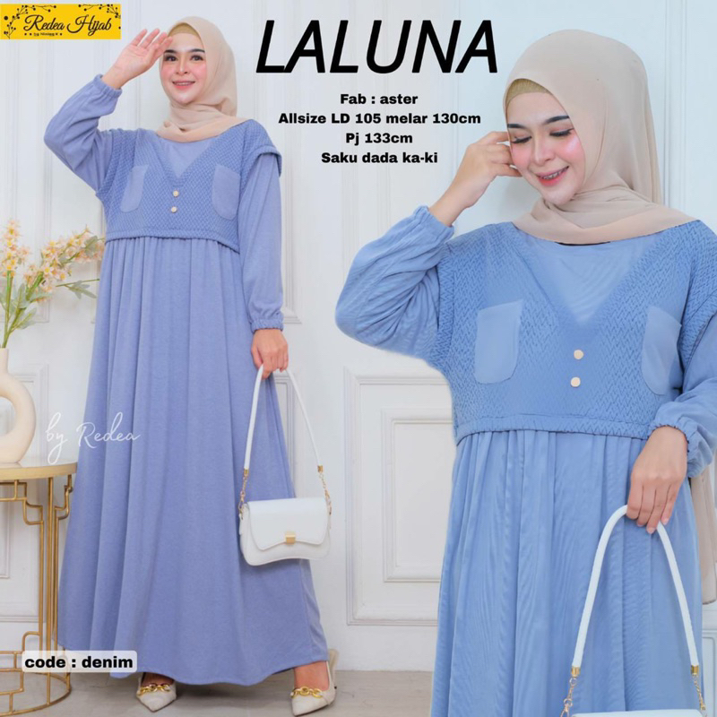 Gamis Wanita Muslimah Laluna Jumbo Maxy Dress Bahan Kaos Aster Motif Polos Allsize LD105 Melar 130
