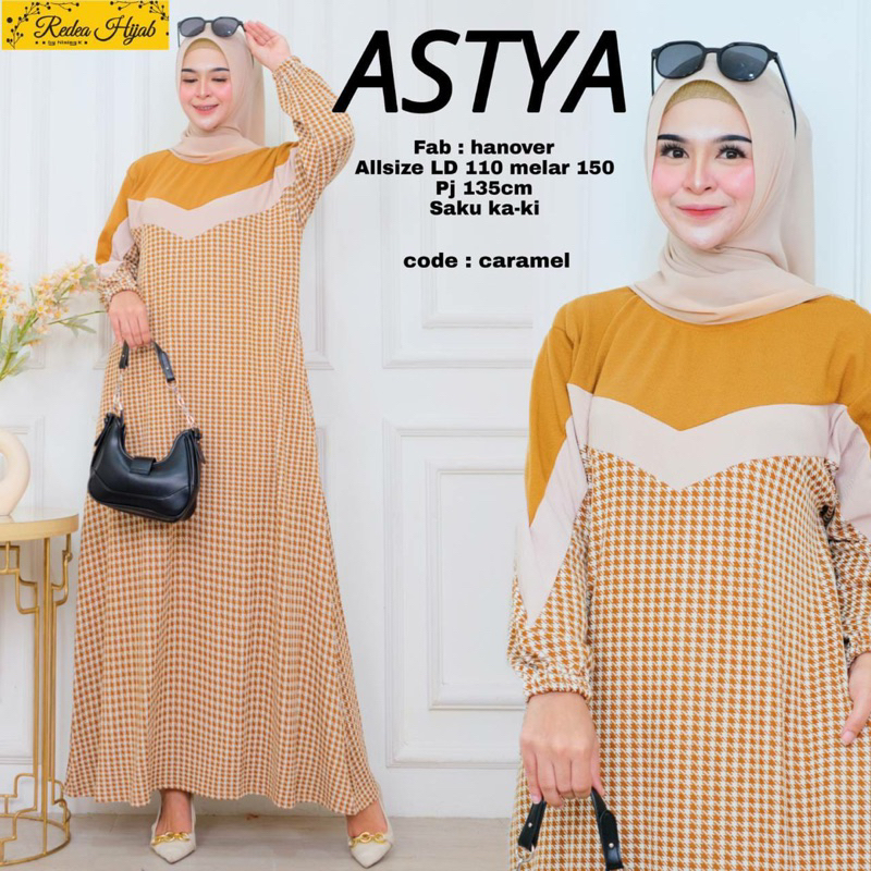 Gamis Muslimah Astya Jumbo Maxy Dress Bahan Kaos Hanover Motif Allsize LD110 melar 150