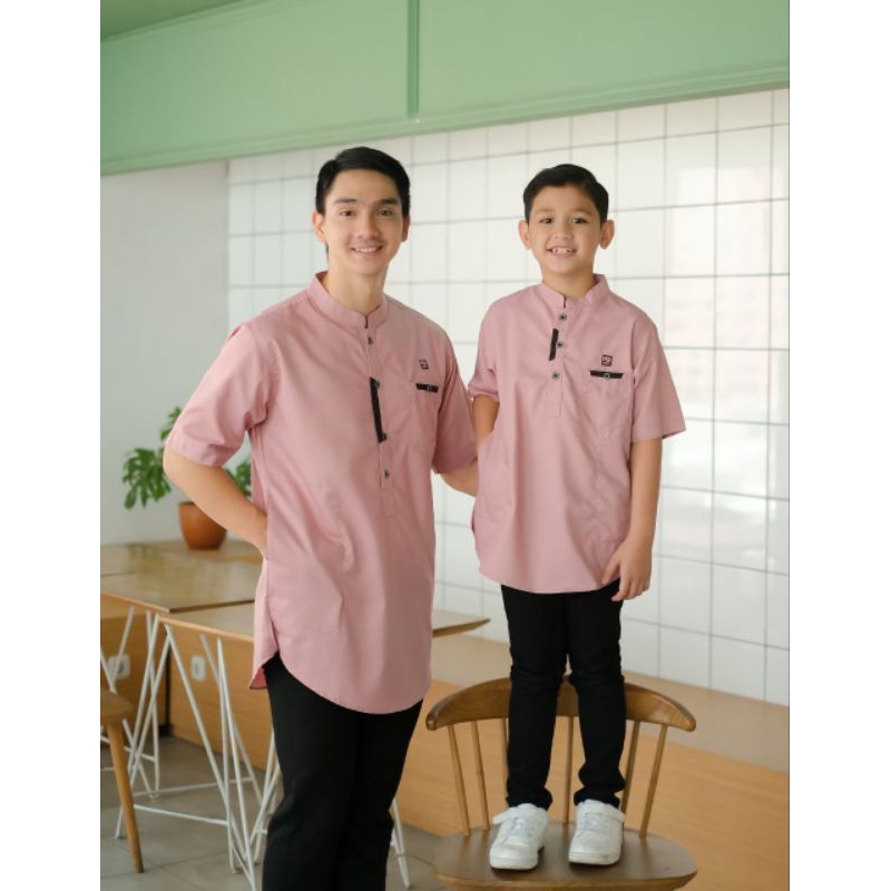 BAJU KOKO COUPLE WARNA DUSTY PINK / KOKO PRIA / KOKO ANAK / KOKO TANGAN PENDEK