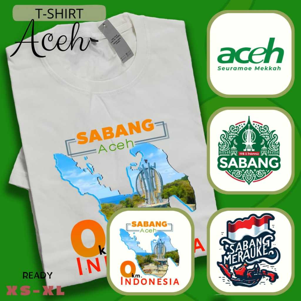 Kaos Oleh-oleh Aceh Series 5 Destinasi Wisata Populer Indonesia - Kaos Cowo Cewe Bahan Tebal Combed 