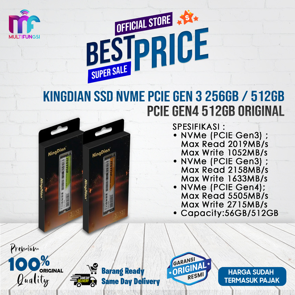 Kingdian SSD NVME PCIE Gen 3 256GB / 512GB & PCIE Gen4 512GB Original