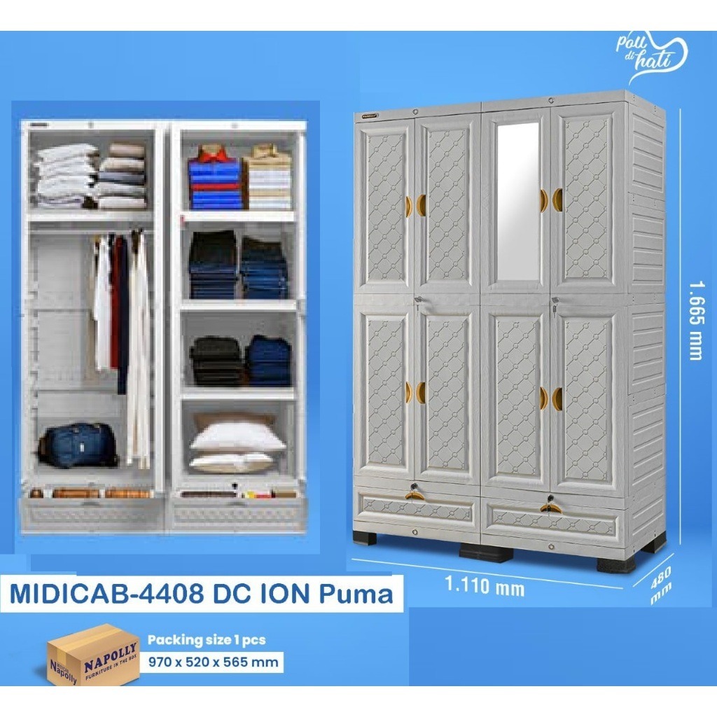 NAPOLLY 4 PINTU LEMARI PLASTIK CABINET GANTUNG CERMIN DRAWER JUMBO