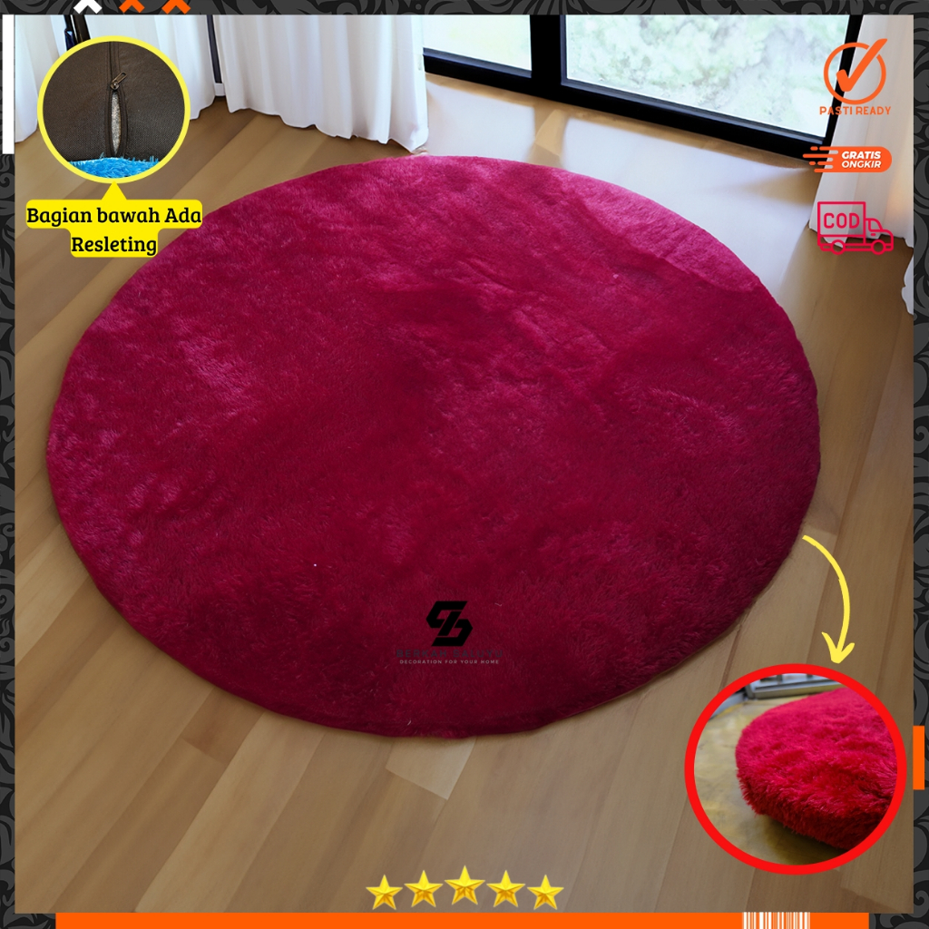 Karpet Bulu rasfur bulat empuk isi polyfoam ukuran diameter 120cm tebal 2,5cm SPB