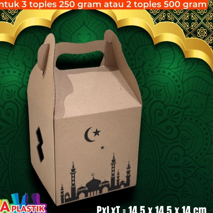 

Box Kraft Hampers edisi Idul Fitri isi 2 dan 3 toples 500grm - 14x14x13,5cm