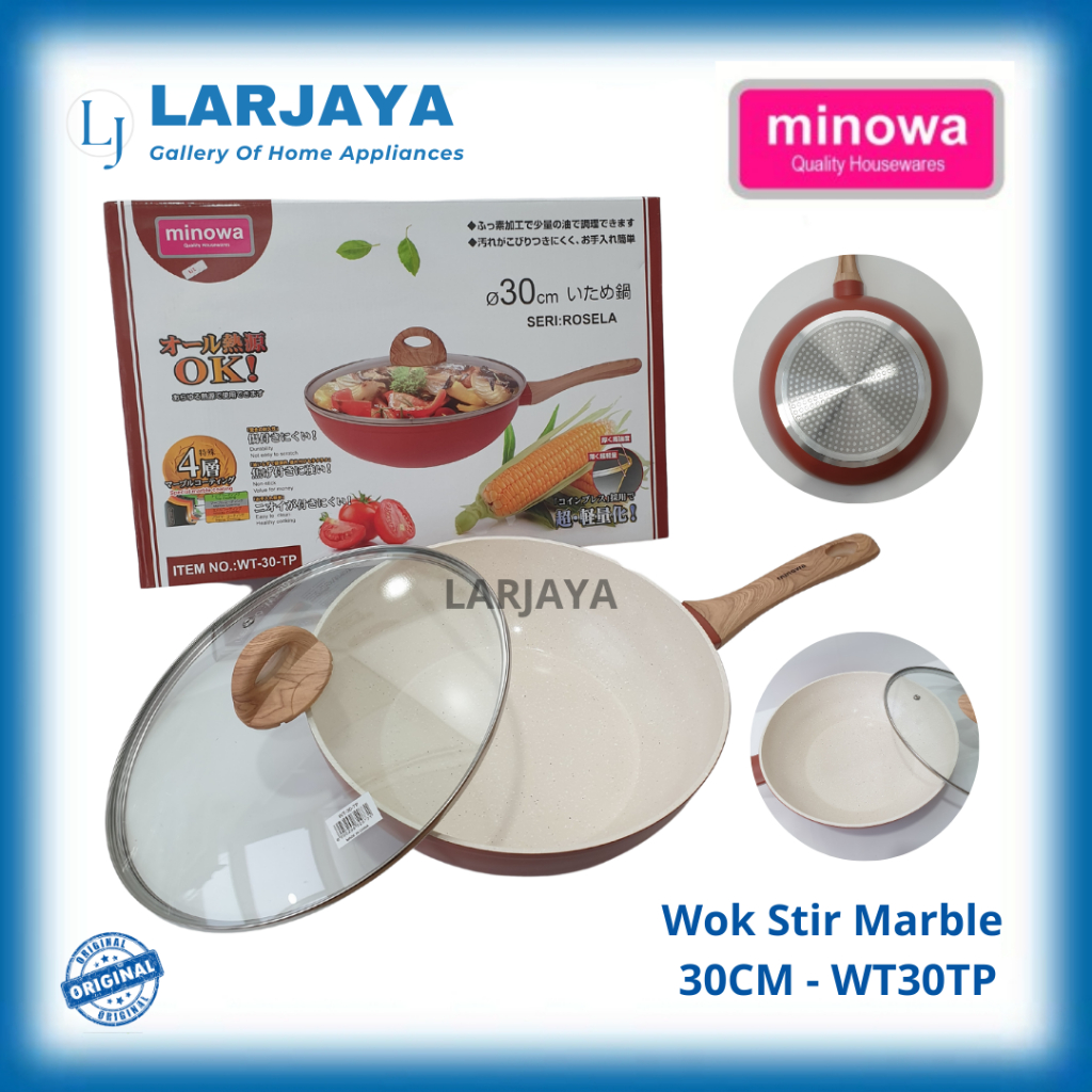 Wok Pan Stir Marble + Lid 30 CM Minowa