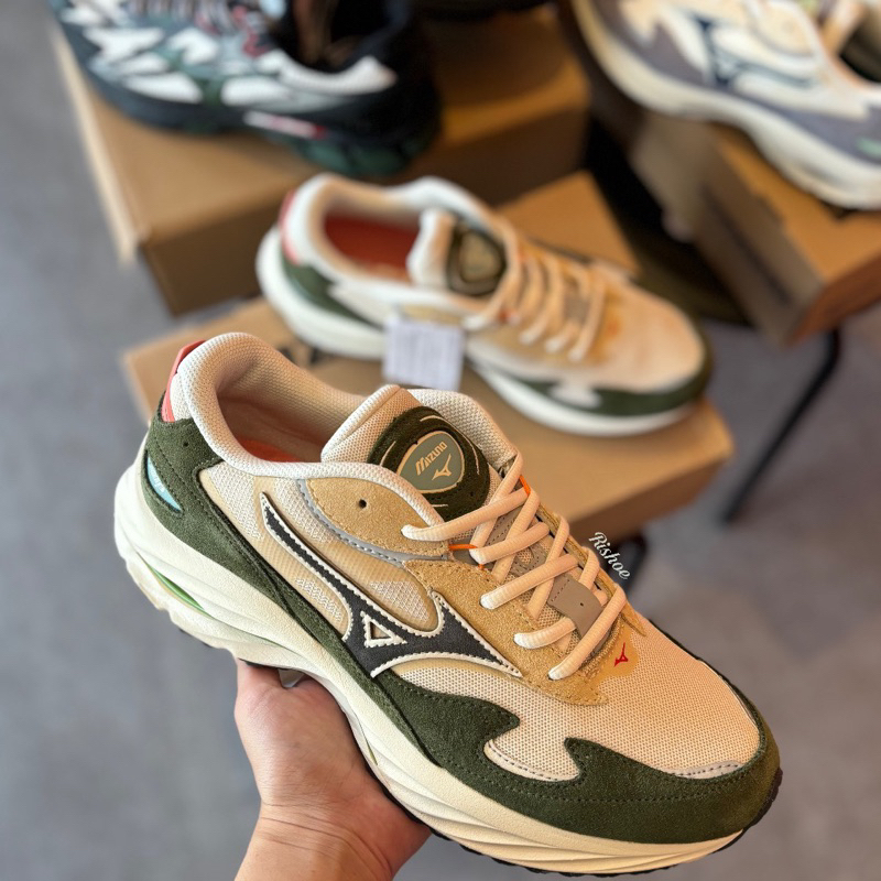 Mizuno Wave Rider Beta Beige Green Original Resmi