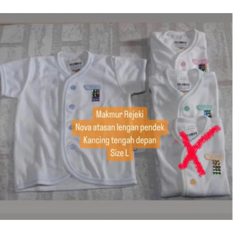 nova baju atasan bayi lengan pendek kancing tengah depan dasar putih size L