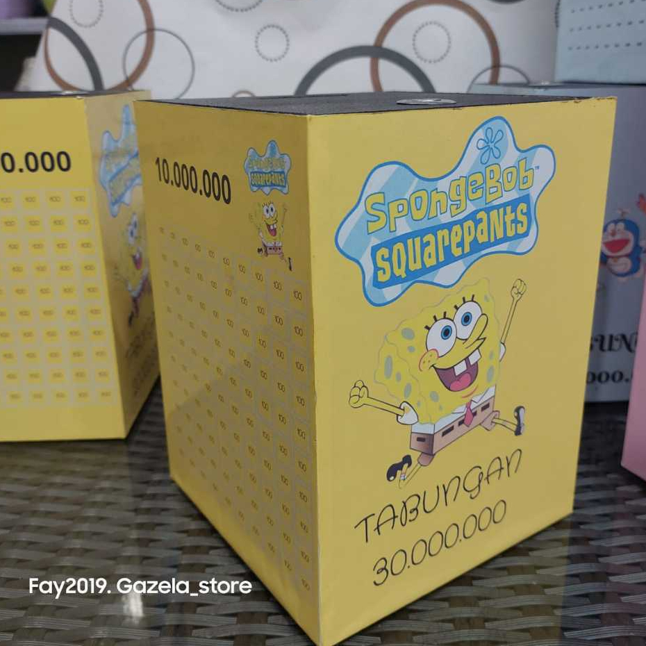 celengan target buka tutup kunci Celengan Karakter Spongebob target 10 juta 20 juta 30 juta Celengan