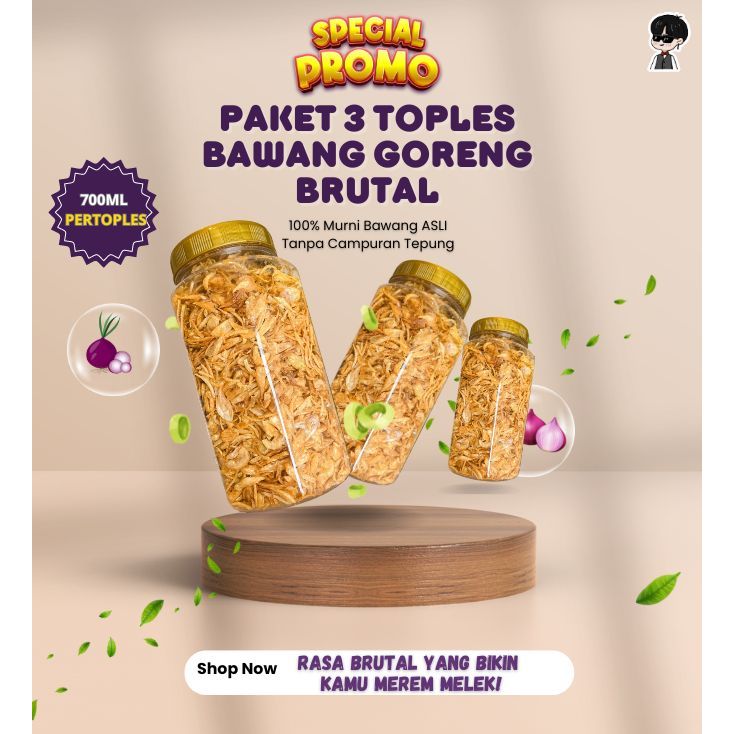 

PAKET PROMO 3 TOPLES 700ML BAWANG GORENG TANPA TEPUNG BRUTAL