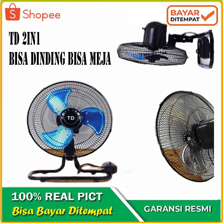 Kipas Angin Tornado 2in1 Kipas Meja Dinding TD Twin Dog 10 inch Kipas Angin Besi Terbaru