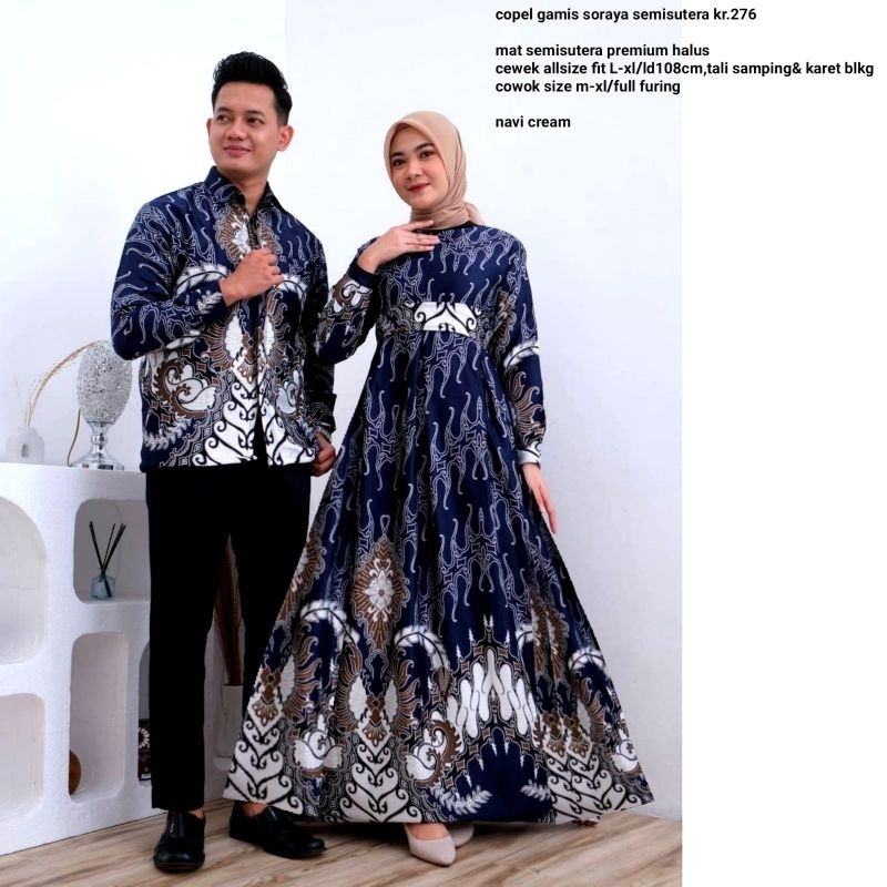 SIMIFASHION couple dress (gamis) batik solo ori dan kemeja pria bahan semi sutera naga jawa