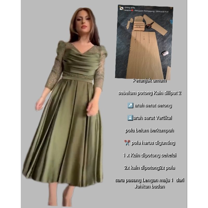 pola instan dress pesta pola jiplak untuk menjahit