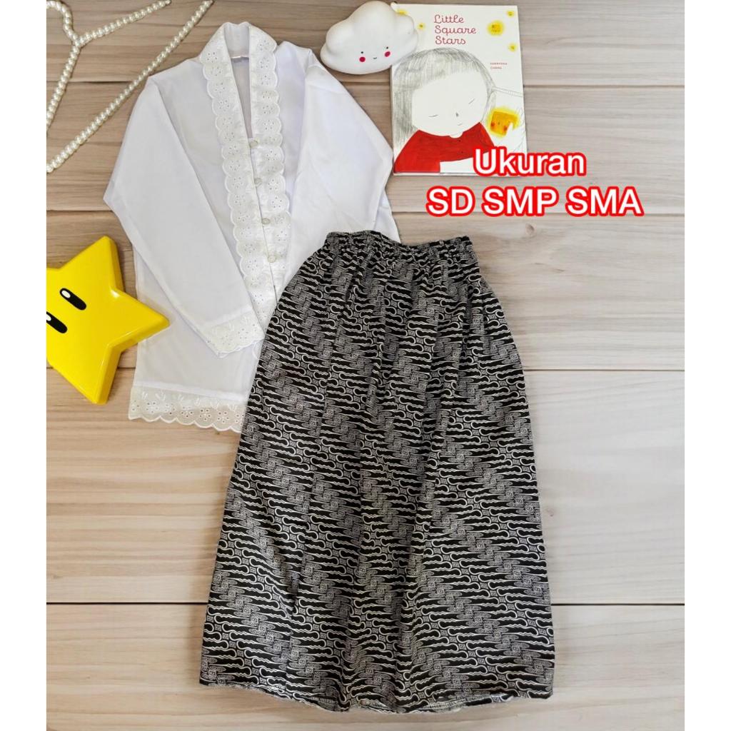 RB Baju Kebaya SD SMP SMA TK KB PAUD Seragam Sekolah Batik Putih Hitam Merah Lengan Panjang Kebaya