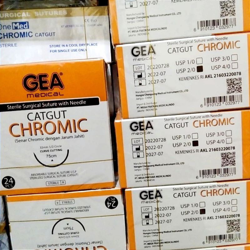 Catgut GEA Chromic 2/0 3/0 Dengan Jarum isi 24 pcs