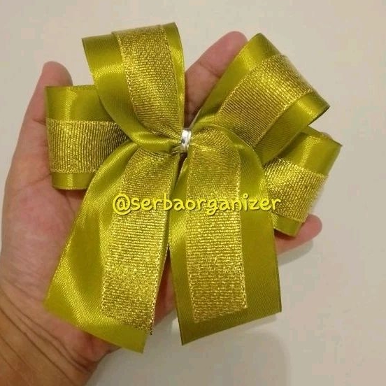 

Pita Satin Pita serut GOLD Pita kombinasi satin gold glitter pita serut hampers hang tag lebaran