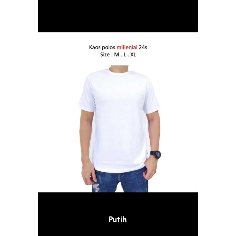 Baju kaos polos warna putih cotton combed 24s (LEBIH TEBAL)