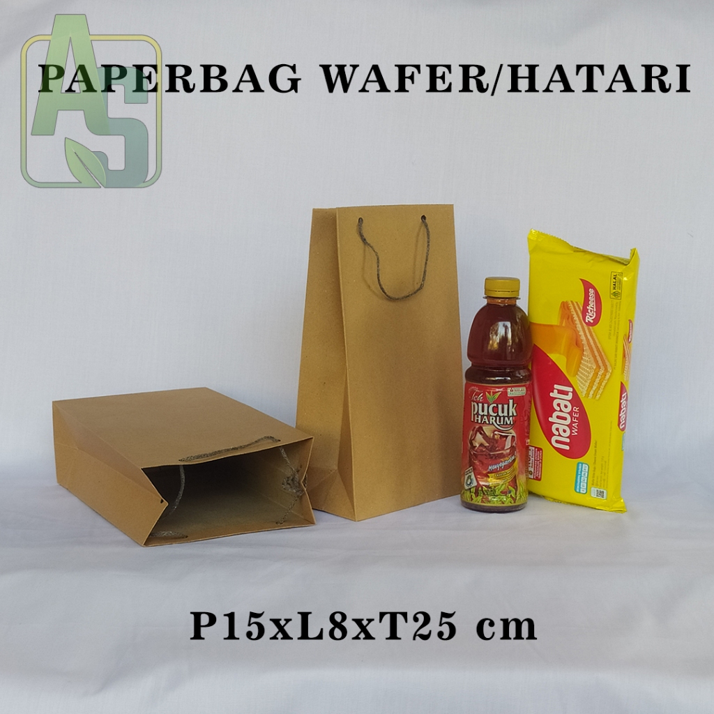 

PAPERBAG WAFER/HATARI COKELAT POLOS UKURAN P15 x L8 x T25 CM