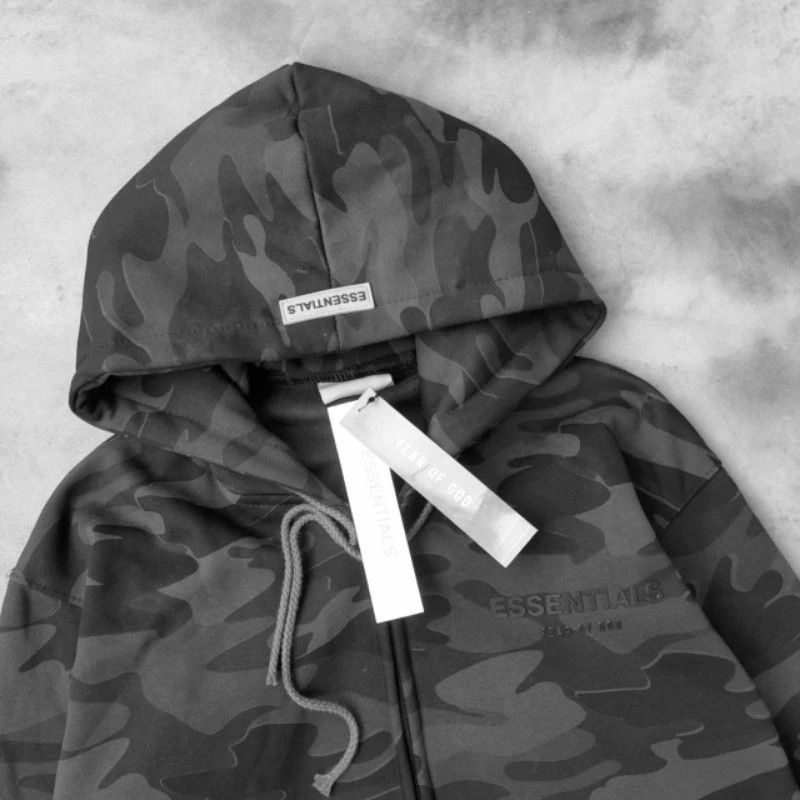 ZIPPER HOODIE ESSENTIALS CAMO GREY