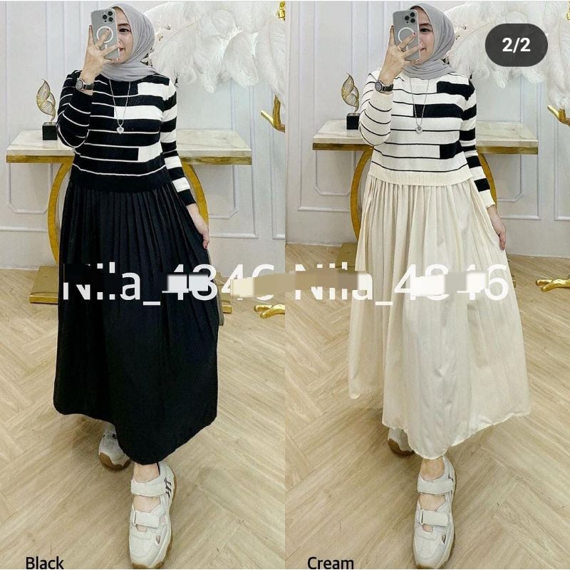 MIDI dress wanita rajut nila selingkuh mix plisket premium