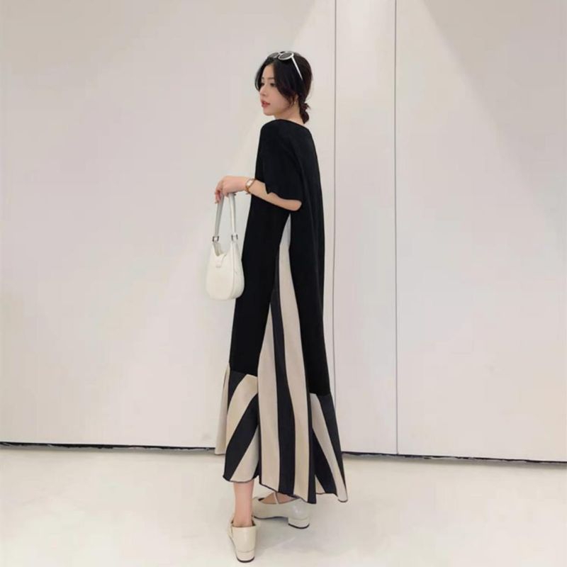 57400 Pakaian Maxi long dress dres longdress panjang lengan pendek hitam bagus lembut jatuh adem sim