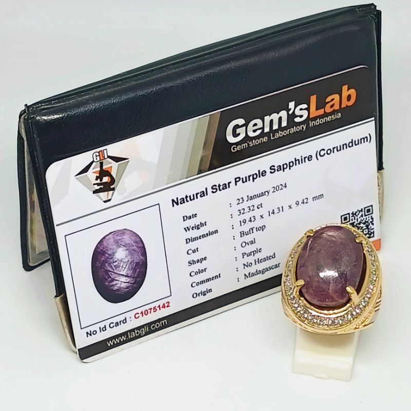 Cincin Batu Natural Star Purple Safir (Corundum)   + Memo