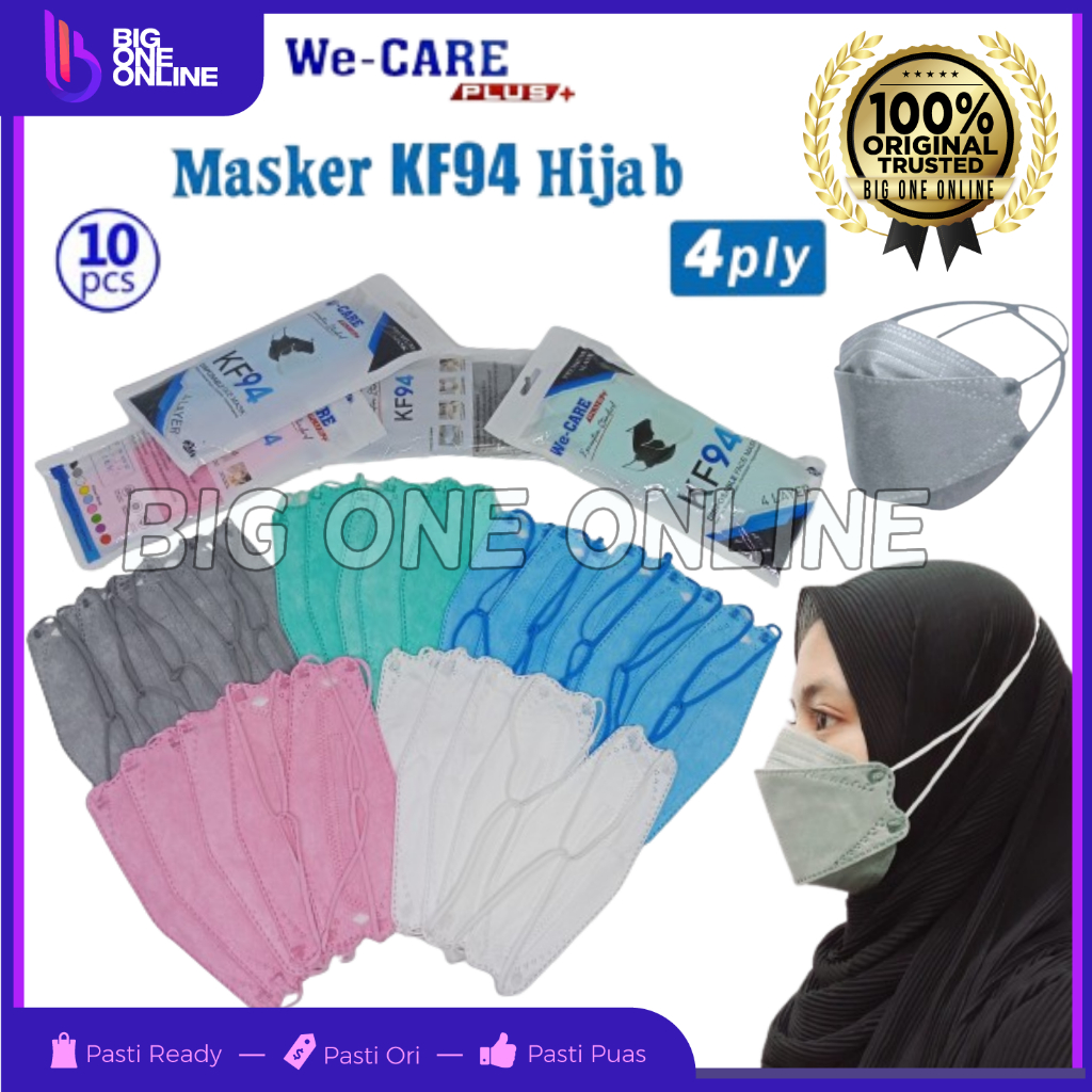 KF94 4 Ply Hijab isi 10 Pcs Warna, Masker We Care KF 94 4 ply Headloop, Korea Mask 4ply, Mirip Maske