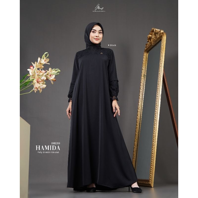 Gamis Dress Muslim WanitaTerbaru Hamida Dress By Hijab Arrafi Dress Polly Stretch X Brukat