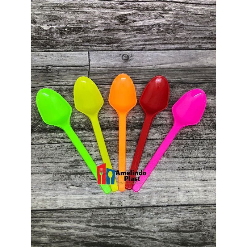 (AP - Sendok Warna isi 25pcs) Sendok Makan Warna -  Sendok Makan Plastik Ekonomis - Sendok Makan Pla