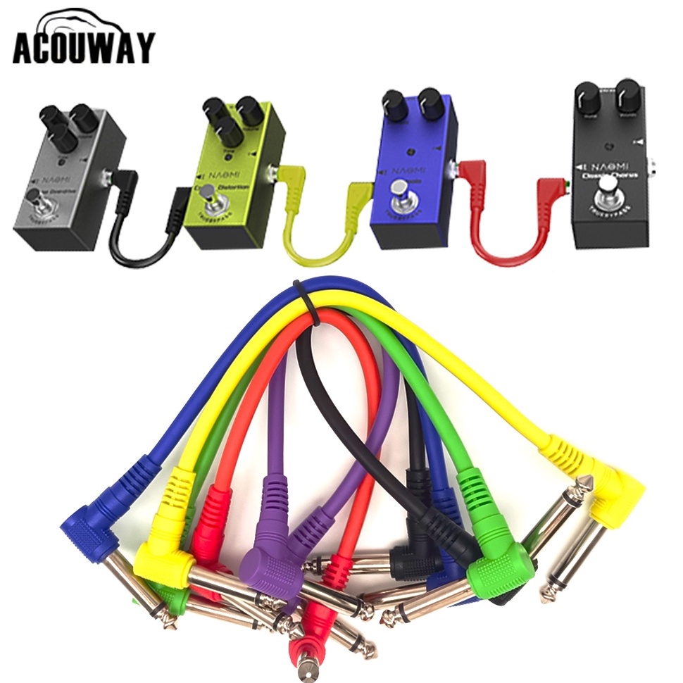 Terpercaya 6PcsSet Kabel Efek Gitar Kabel Audio Patch Pedal Efek Memimpin 635 Steker Lekukan Kabel P