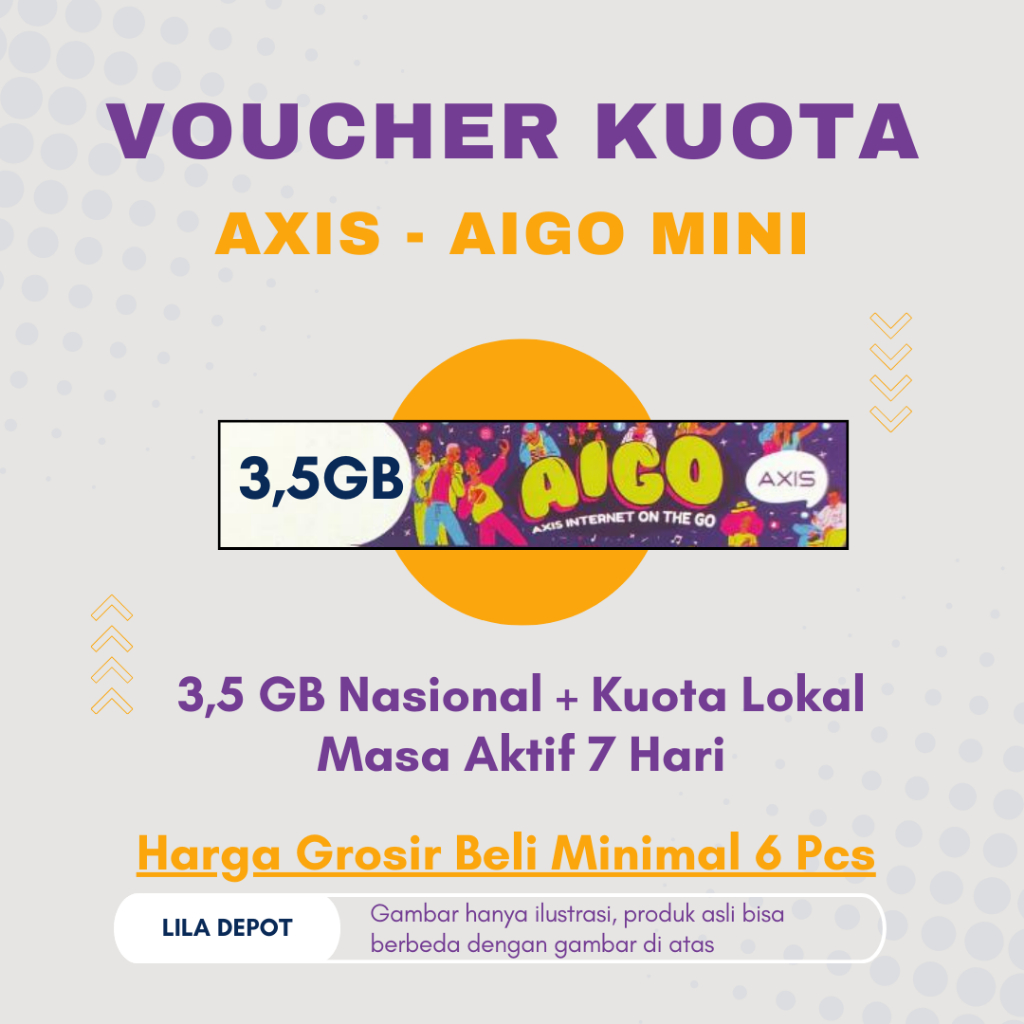 Voucher Data Fisik Axis - Aigo Mini Kuota Nasional 3,5 GB + Kuota Lokal; Masa Aktif 7 Hari: Harga Gr