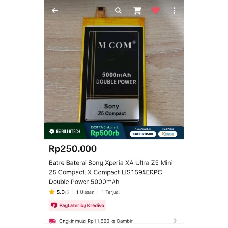 Sony Xperia Z5 Mini Z5 Compact X Compat XA Ultra LIS1594ERPC Battery Batre Baterai Double Power 5000