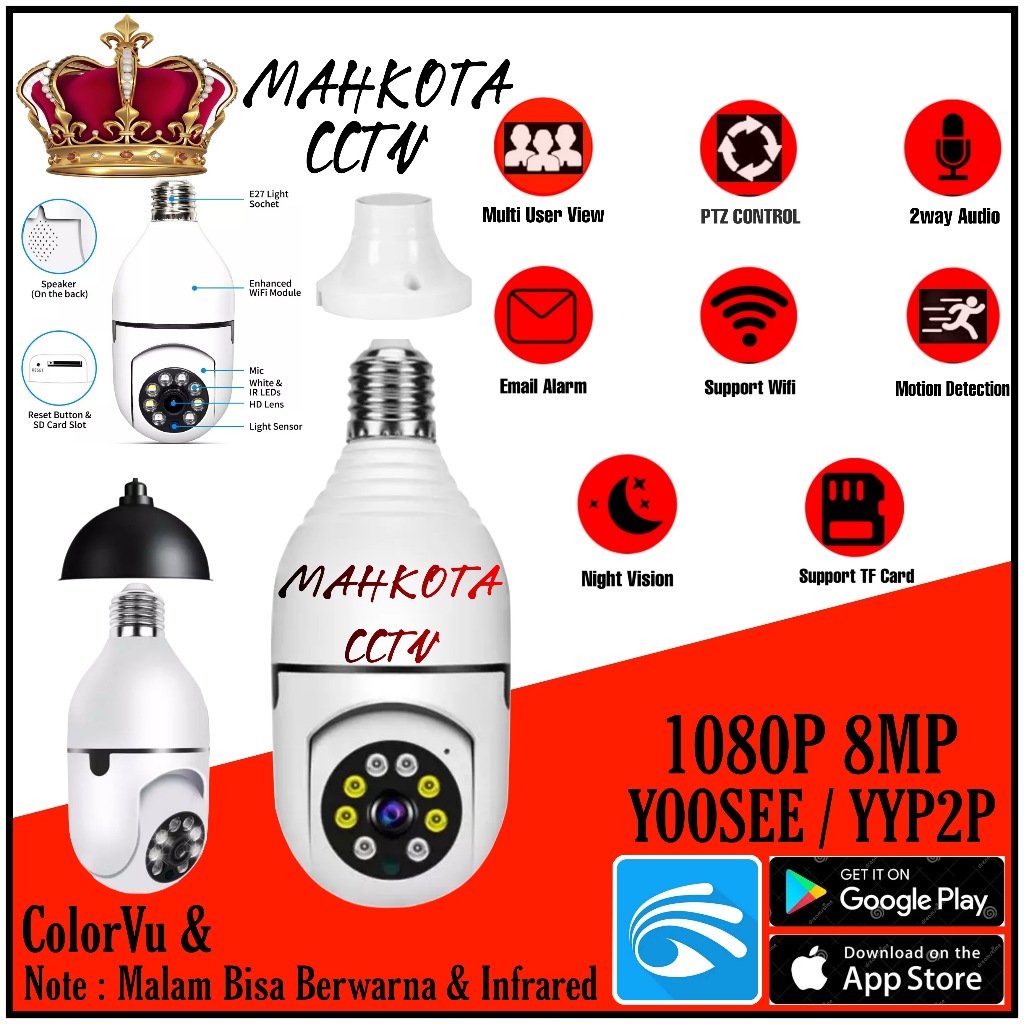 CCTV IP Camera Bentuk Lampu APP YOOSEE 8MP FULL HD CCTV Bohlam YOOSEE