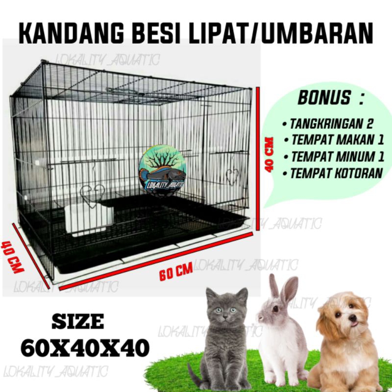 Sangkar Kandang Besi Umbaran Tebal Lipat Kotak Untuk Ternak Burung Lovebird Kucing Kelinci Anjing