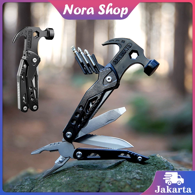 13 in 1 Palu Tang Lipat Multifungsi Alat Survival Mini Stainless Steel Tang Palu Set