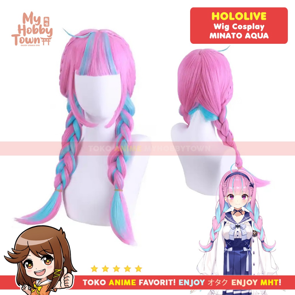 Wig Cosplay Anime Virtual Youtuber VTuber Holo Live : Minato Aqua - Rambut Palsu
