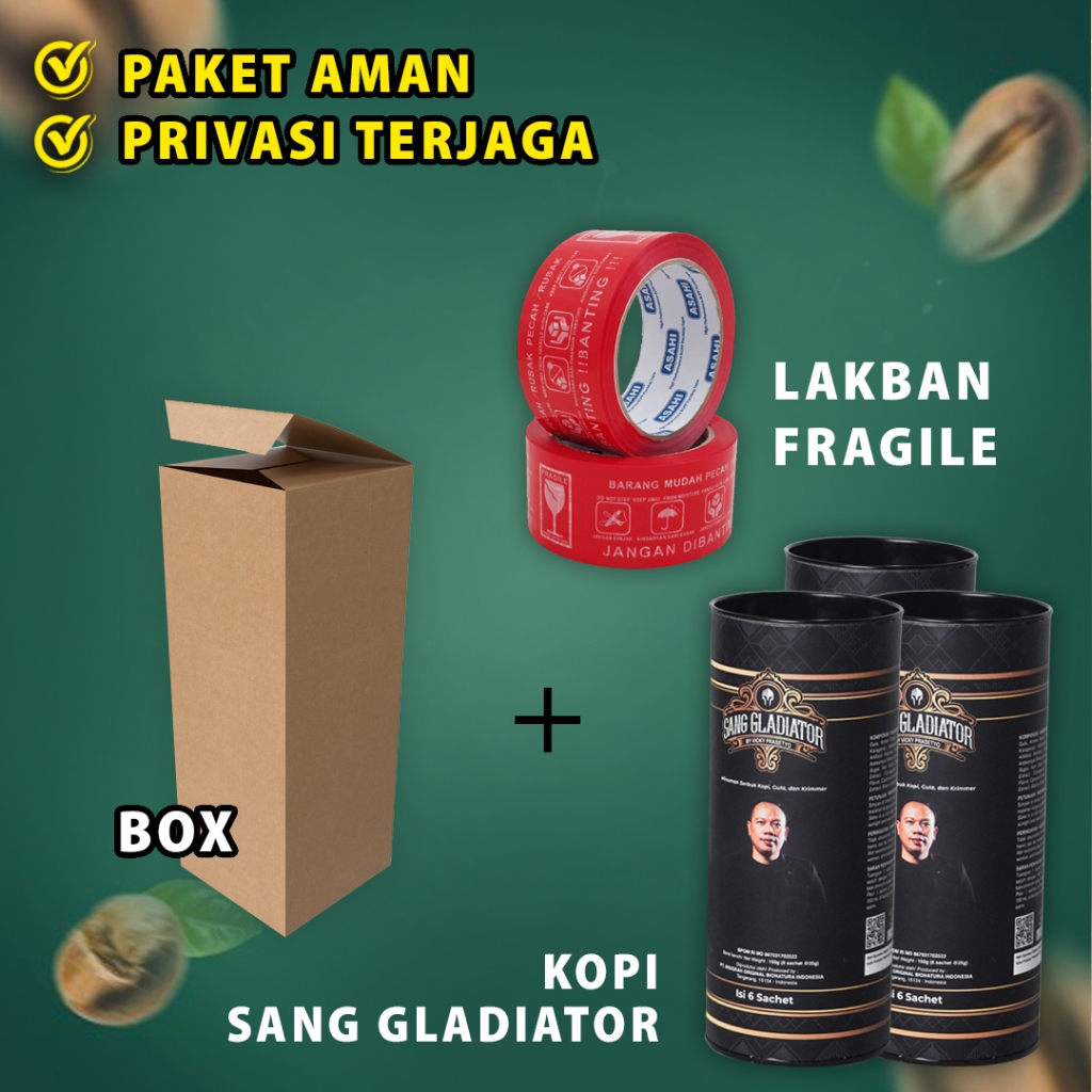 

Kopi Sang Gladiator by Vicky Prasetyo PILIHAN NOMER 1 PRIA 1 pack isi 6 sachet kopi bersertifikasi HALLAL & BPOM