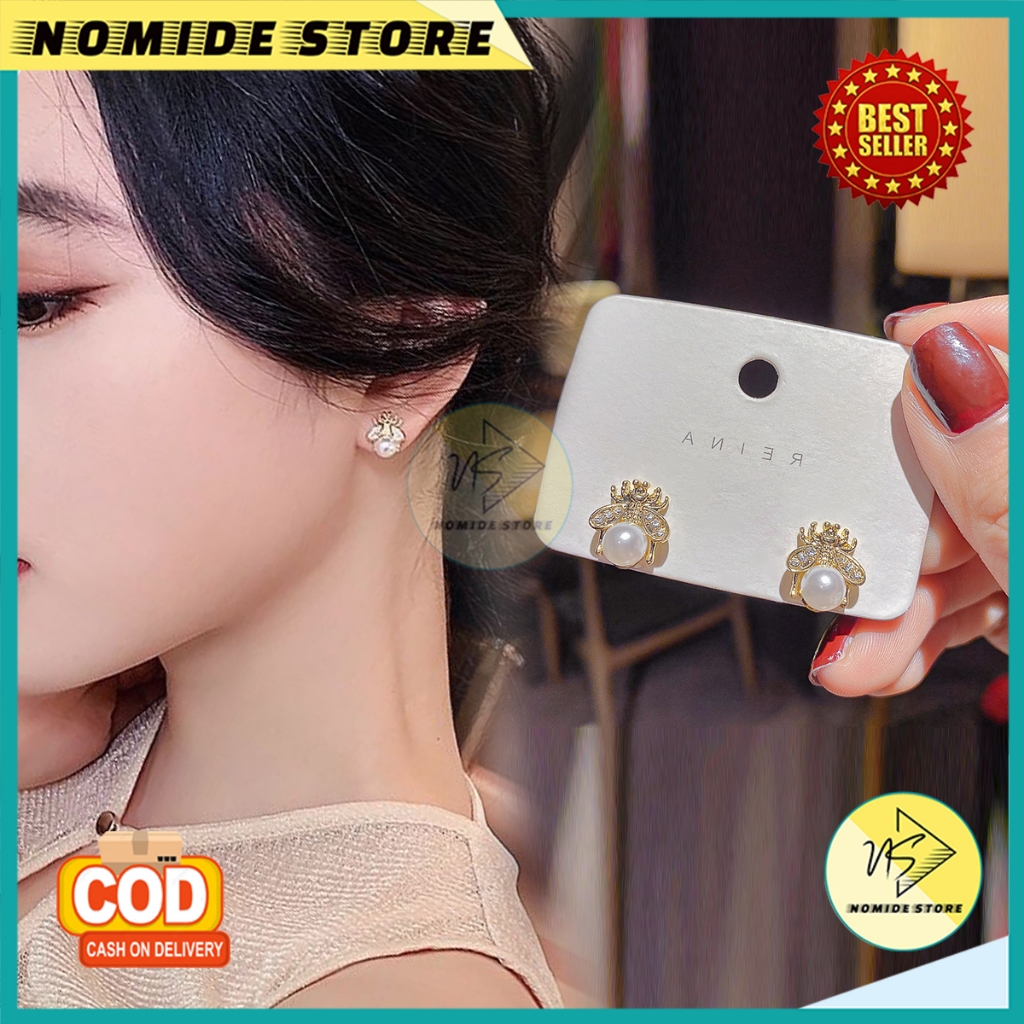 Anting Korea Wanita Stud Tusuk Mutiara Pearl Lebah Desain Mewah Elegan Fashion Aksesoris Perhiasan T