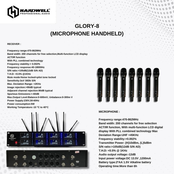 Hardwell Glory 8 - Wireless Microphone Vocal isi 8 Channel Mic