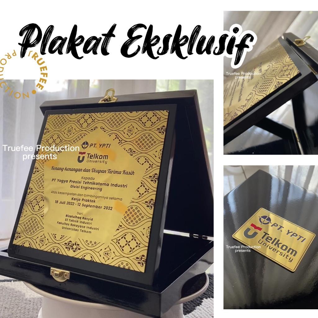 PLAKAT EKSKLUSIF PLAT KUNINGAN CUSTOM LOGO DAN TULISAN KOTAK BOX KAYU HITAM DOFF ELEGAN UNIK ARTISTI