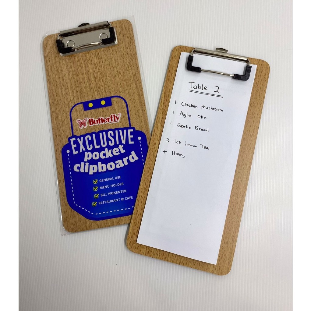 

Papan Kayu Clipboard Butterfly Pocket / Menu / Bill / Clip Board