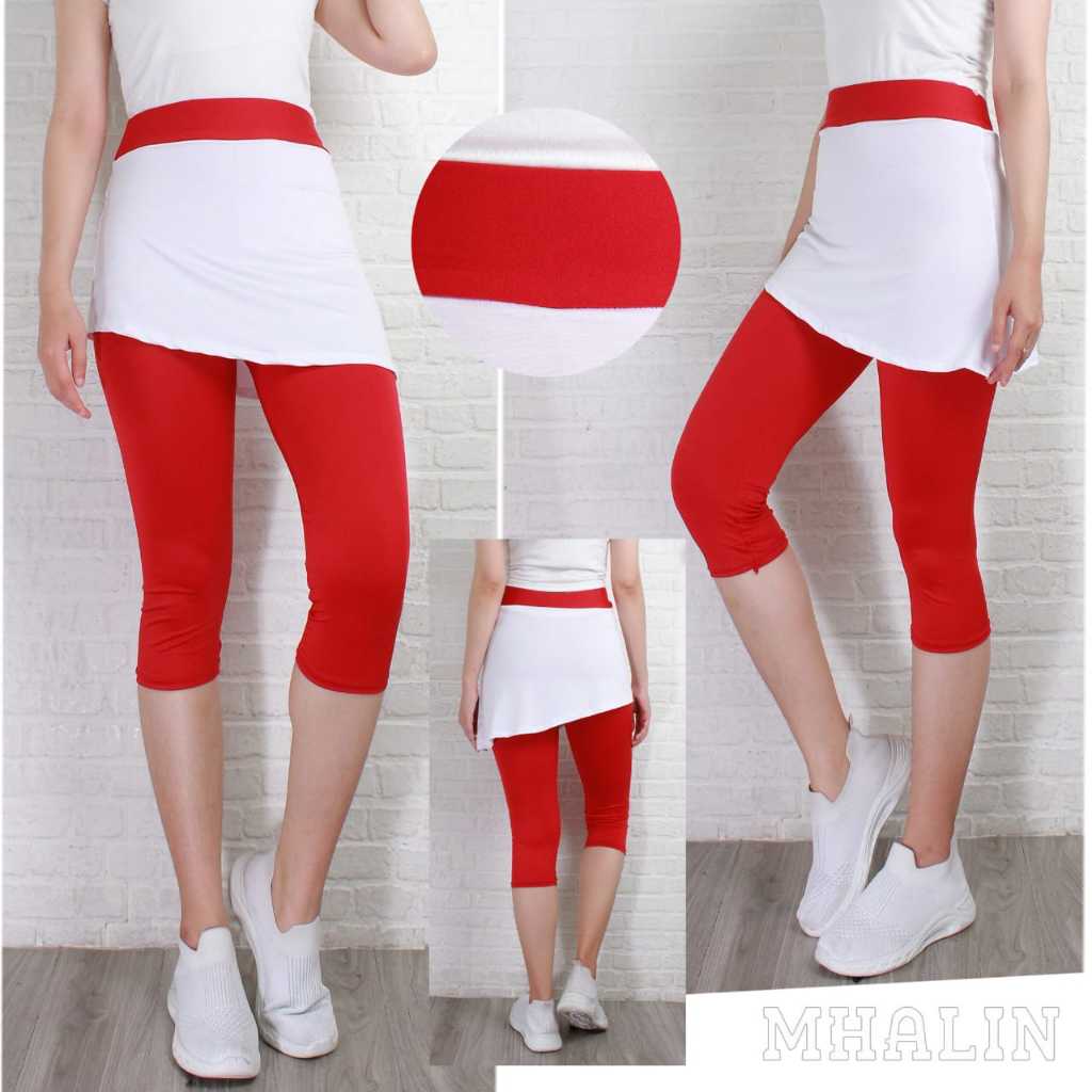 Rok Legging Senam Merah putih Polos 7/8 miring/ Legging SEnam Wanita