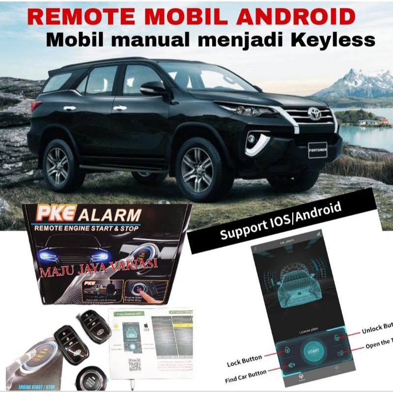 Keyless Mobil Fortuner + Pasang/Keyless PKE/Egine Start Stop Mobil/Alarm PKE/Alarm Mobil