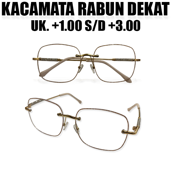 Kacamata Plus Frame Kotak Rimless Warna Putih Gold Model Terbaru Ukuran +1.00 s.d +3.00 Kacamata Bac
