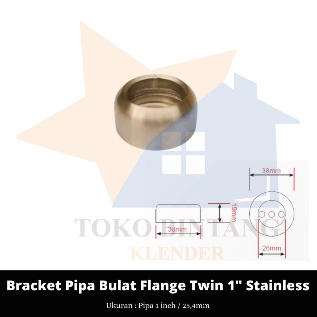 Bracket Pipa Bulat Flange Twin 1' Stainless (psg)
