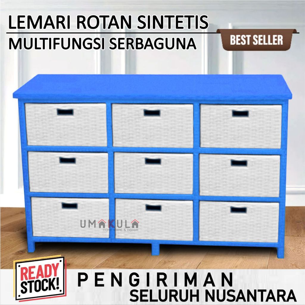 Bufet Buffet Rak Lemari Rotan Sintetis 9 Laci Meja TV Ruang Tamu Estetik Serbaguna Modern Minimalis