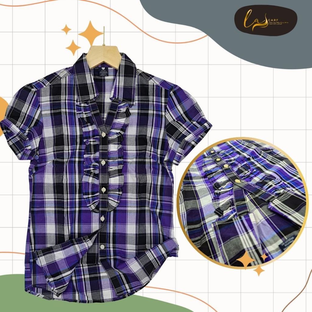 Kemeja Wanita Teenie Weenie Warna Ungu Lengan Pendek, Motif Garis-Garis