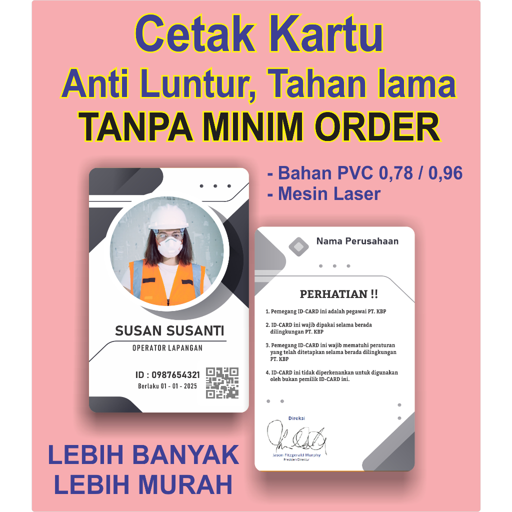 

Cetak Id Cad Pvc Custom Pelajar KTA Member Anti Luntur tebal 0,96