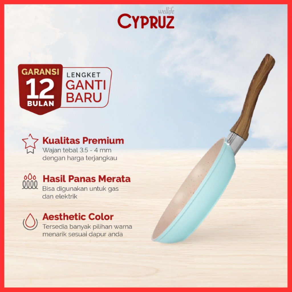 cypruz marble fry pan 16 cm FP-0692 teflon anti lengket wajan teflon wajan cyprus Soft Touch Handle