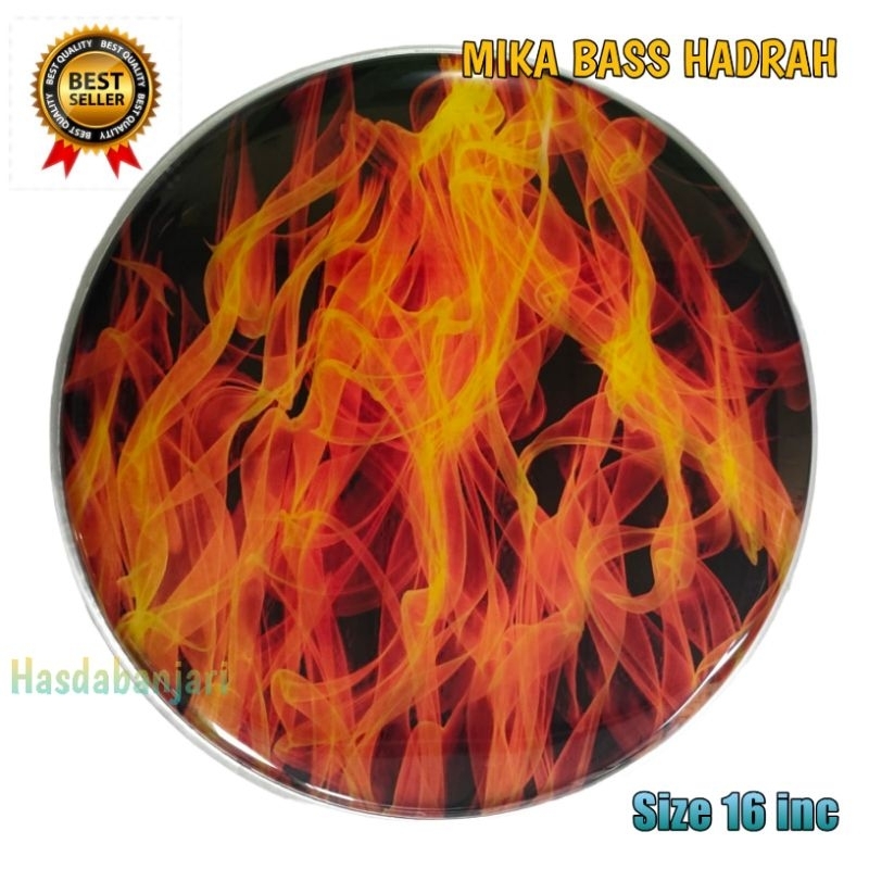 Mika bass Hadroh 16 inch motif merah api redd fire diameter 40 cm
